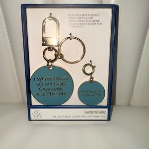 Southern Living Teal and Gold Dog Charm Keychain